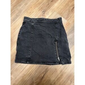 We The Free Free People Black Denim Mini Skirt Side Zip Detail Size 2
